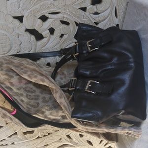 MICHAEL Michael Kors Black Leather Medium Satchel Shoulder Bag